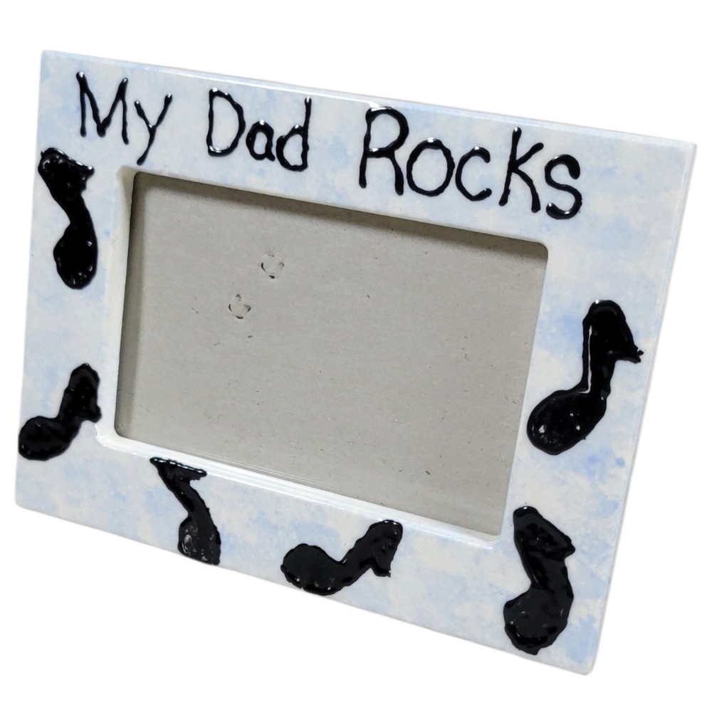 Vintage My Dad Rocks Picture Frame Ceramic Music Notes Y2K 90s Father's Day Gift